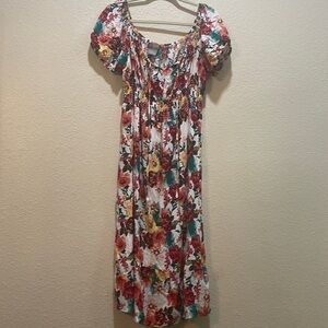 Lark + Grey White Floral Puff Sleeve Dress 1XL